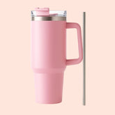 Baby Pink Stainless Steel Insulated Tumbler With Steel Straw - 1200ml - Craft Farm