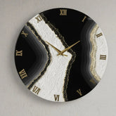 Modern Marble Style 16 Inch Resin Wall Clock – Black & White with Gold Detail