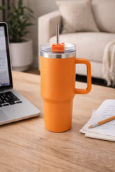 Orange Stainless Steel Insulated Tumbler With Steel Straw - 1200ml - Craft Farm