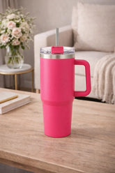 Pink Stainless Steel Insulated Tumbler With Steel Straw - 1200ml - Craft Farm