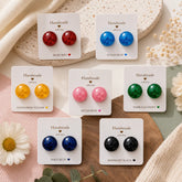 Pack of 7 Multicolor Glossy Resin Stud Earrings – Handmade Dome Stud Earrings Set for Women