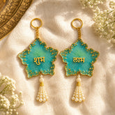 Floral Shubh Labh Decorative Door Hanging with Pearl Tassels