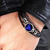 Multilayer Constellation Zodiac Leather Bracelet Vintage Black Leather Bracelet