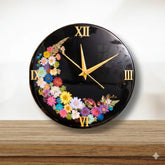 Black Floral Wall Clock – Elegant Modern Decorative Timepiece for Home & Office12 nch) - Craft Farm