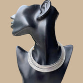 Chunky Braided Thick Stripe Choker Necklace ( Silver )