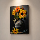 Canvas print of sunflowers in a vase on a wall