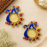 Decorative wall hangings with peacock design on a beige background