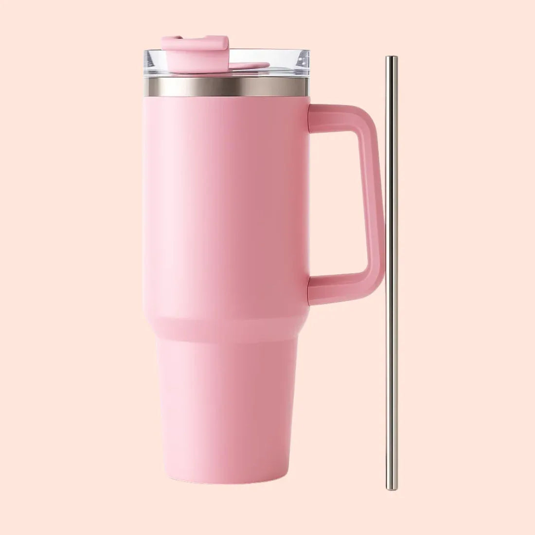 Baby Pink Stainless Steel Insulated Tumbler With Steel Straw - 1200ml - Craft Farm
