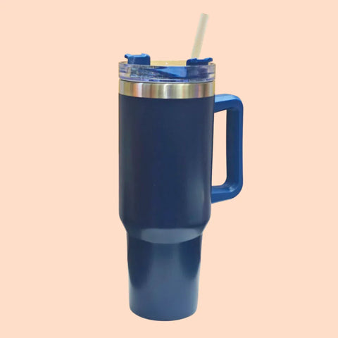 Navy Blue Stainless Steel Insulated Tumbler With Steel Straw - 1200ml - Craft Farm
