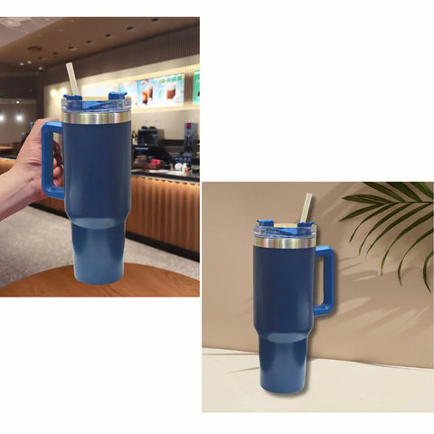 Navy Blue Stainless Steel Insulated Tumbler With Steel Straw - 1200ml - Craft Farm