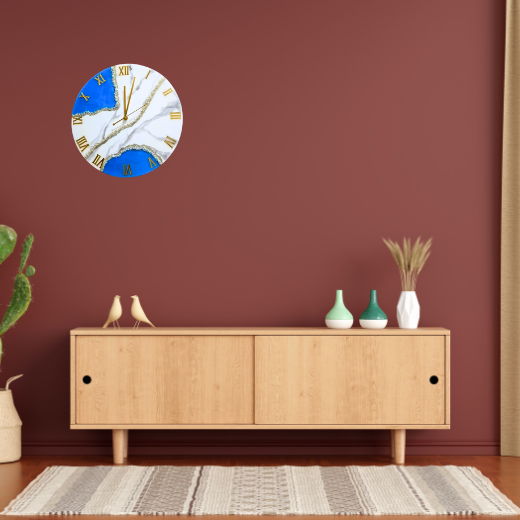 12inch Marble Effect Design Resin Wall Clock in Blue & White