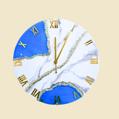 12inch Marble Effect Design Resin Wall Clock in Blue & White