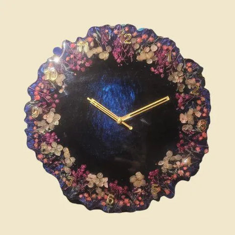 12-inch Resin Wall Clock With Real Dry Flowers