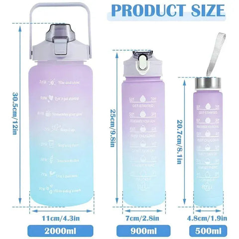 3 Water Bottle with Motivational Time Marker