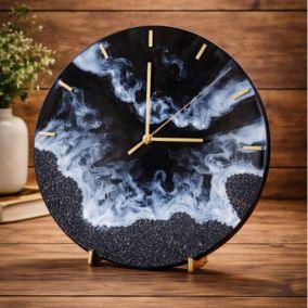 Midight Surge: Black Ocean Wave Statement Wall Clock (14 Inch) - Craft Farm
