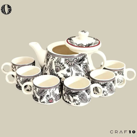 Handcrafted Ceramic Stylo Black Teapot Cup Set