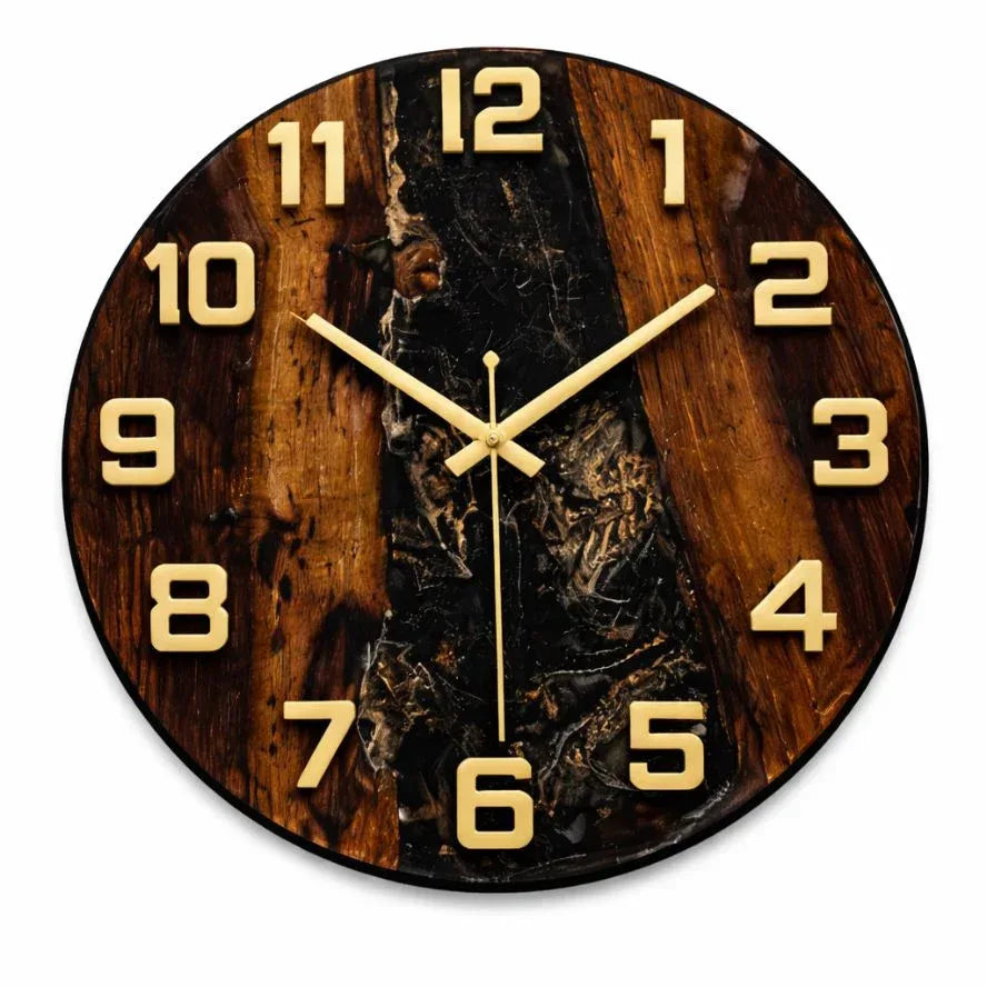 12 inch Wooden Resin wall clock Brown - Craft Farm