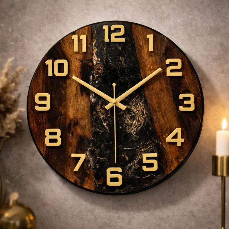 12 inch Wooden Resin wall clock Brown - Craft Farm