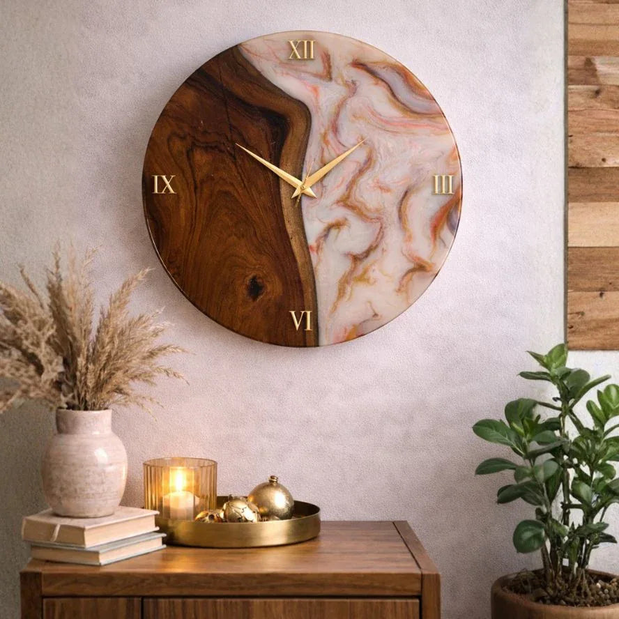 16 inch Resin Marble wall clock -Multicolour - Craft Farm
