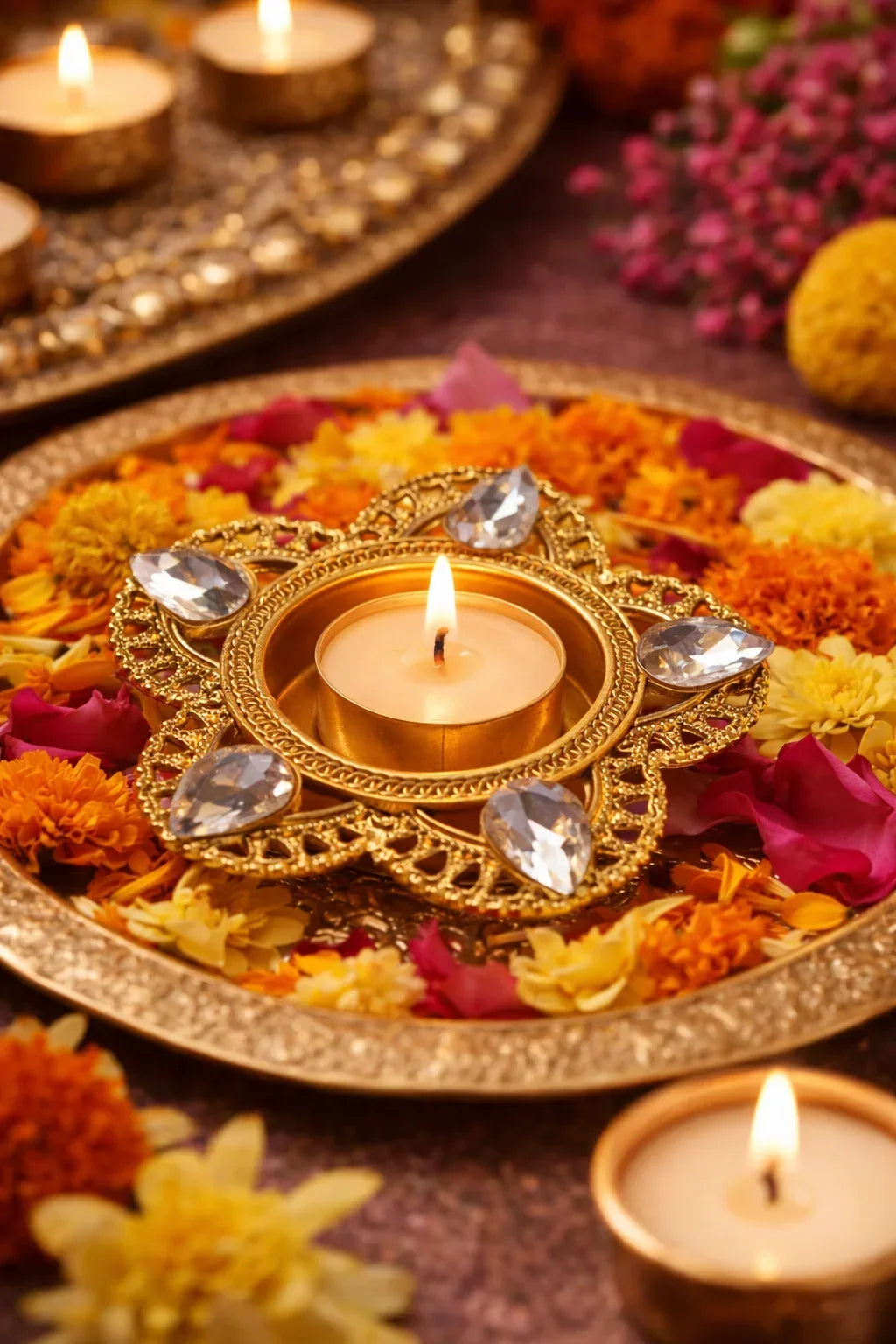 5 Stone Aluminum T-light Candle Holder - 2 PCS - Craft Farm