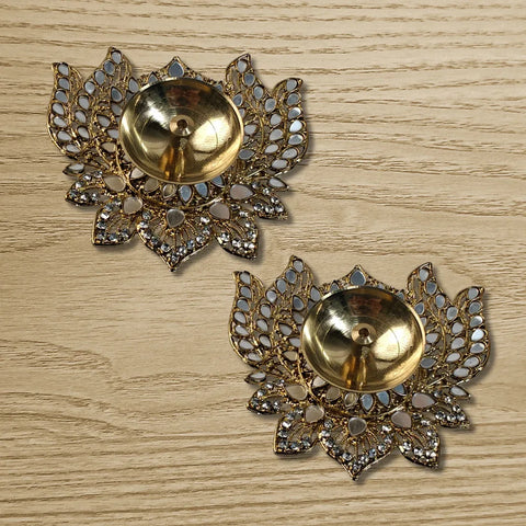Brass Akhand Diya With Mirror (Lotus) - 2 PCS - Craft Farm