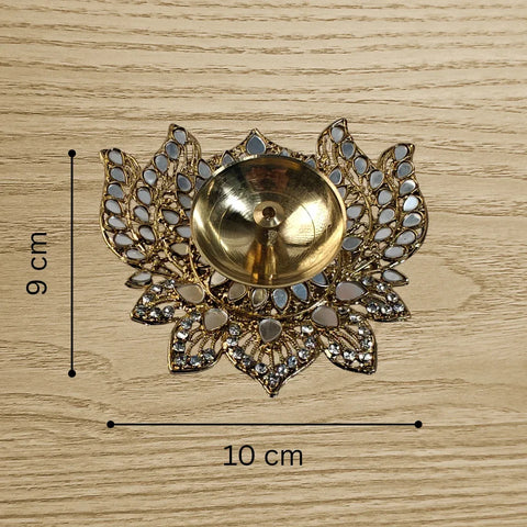 Brass Akhand Diya With Mirror (Lotus) - 2 PCS - Craft Farm