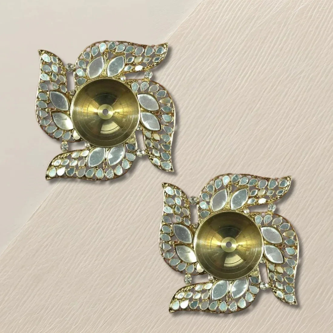 Brass Akhand Diya With Mirror (Swastik) - 2 PCS - Craft Farm