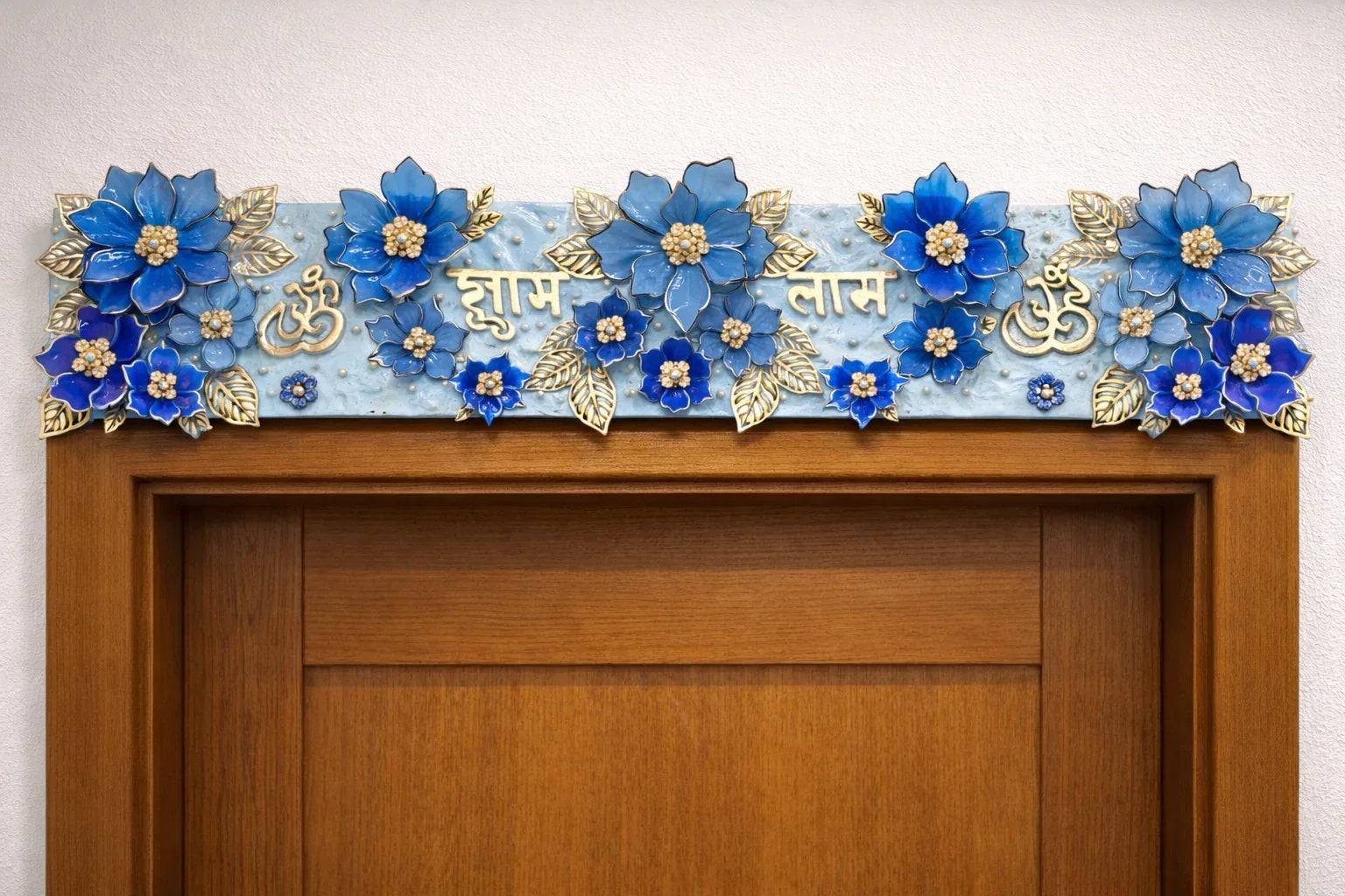 Foldable Resin 3D Flower MDF Toran For 3 feet Door- Blue - Craft Farm