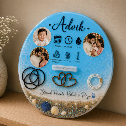 Personalized Baby Birth Memory Resin Keepsake Plaque with Photos & Birth Details-12inch