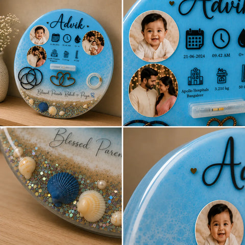 Personalized Baby Birth Memory Resin Keepsake Plaque with Photos & Birth Details-12inch