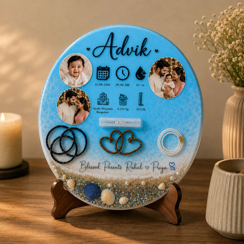 Personalized Baby Birth Memory Resin Keepsake Plaque with Photos & Birth Details-12inch