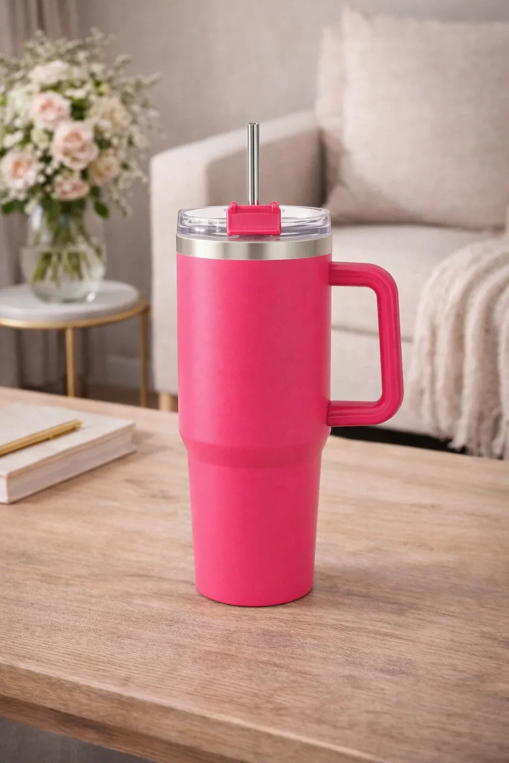 Pink Stainless Steel Insulated Tumbler With Steel Straw - 1200ml - Craft Farm