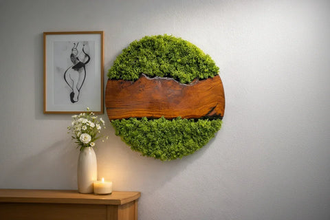 Forest theme Wall Art - 12inch Round With Teakwood - Craft Farm