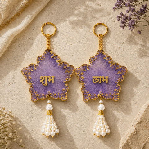 Floral Shubh Labh Decorative Door Hanging with Pearl Tassels
