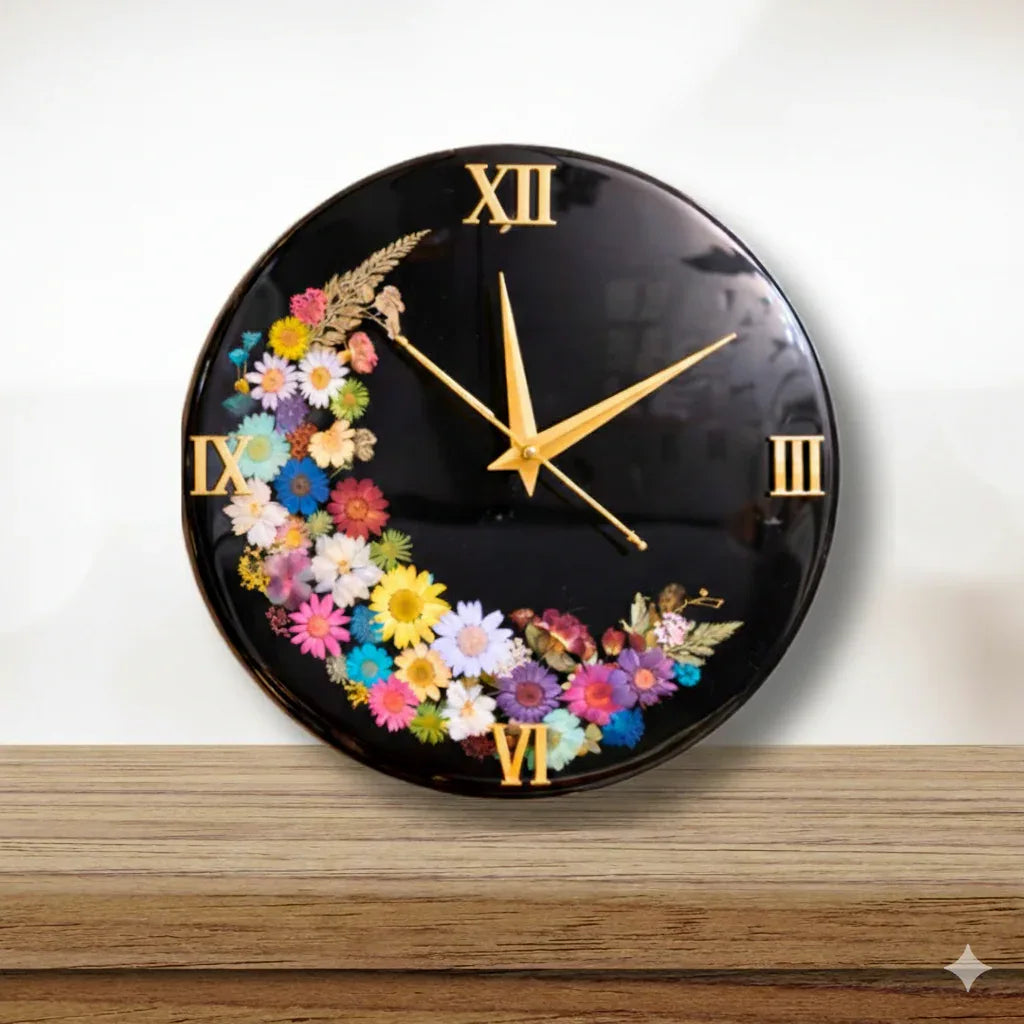 Black Floral Wall Clock – Elegant Modern Decorative Timepiece for Home & Office12 nch) - Craft Farm