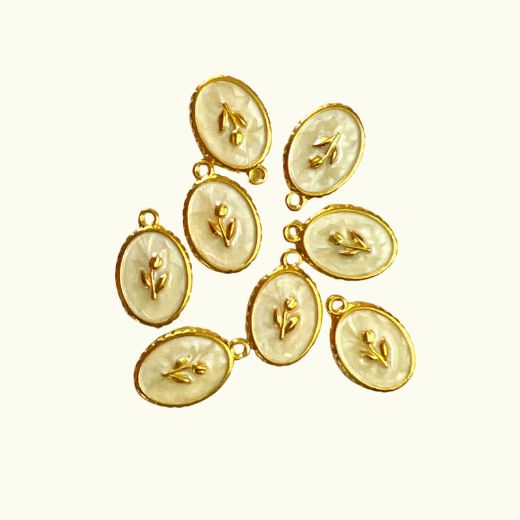 Oval Flower Charm - 1 Pcs
