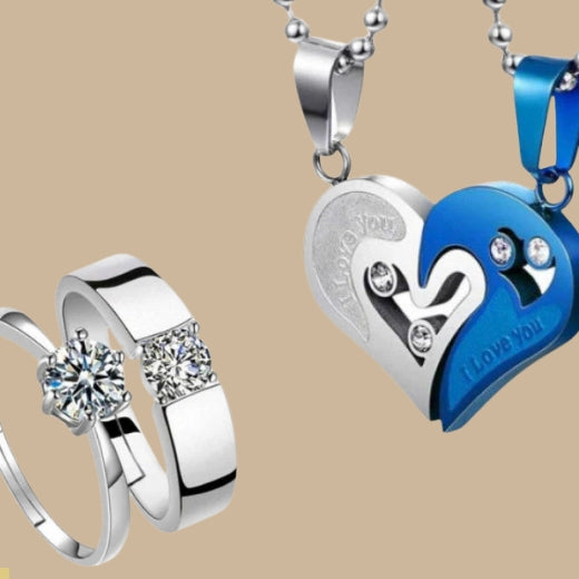 Couple Special Ring Cubic Zirconia Stainless Steel Pendant Set