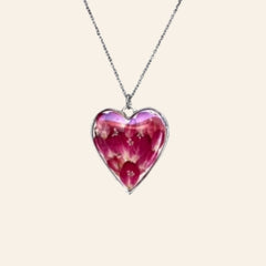 Heart Shape Pendant Necklace with Red Flower