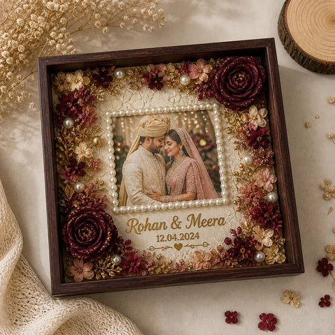 customized resin wedding photo frame varmala preservation full pour 50mm thick with floral and pearl design personalized couple keepsake