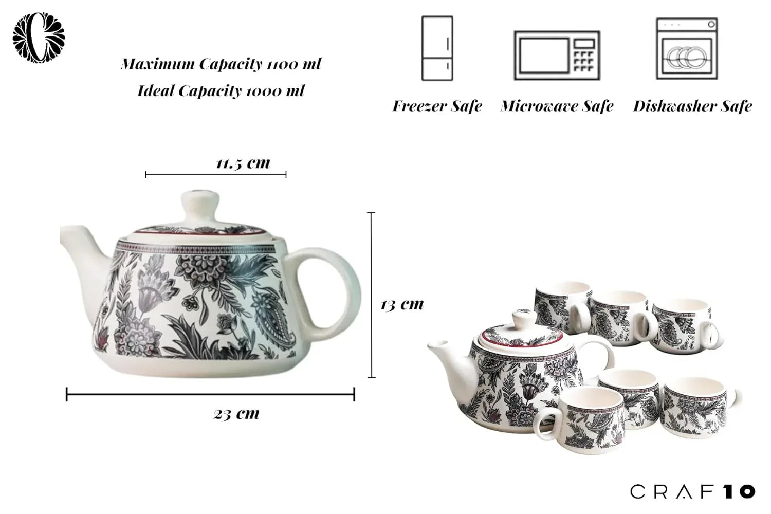 Handcrafted Ceramic Stylo Black Teapot Cup Set - Craft Farm