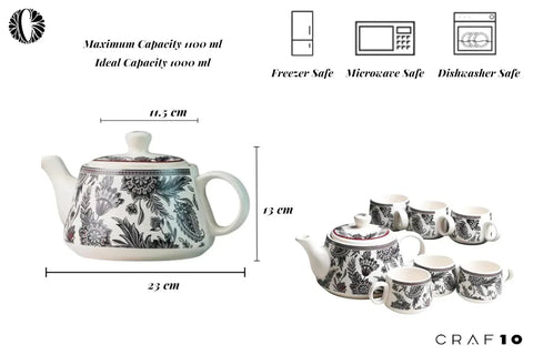 Handcrafted Ceramic Stylo Black Teapot Cup Set