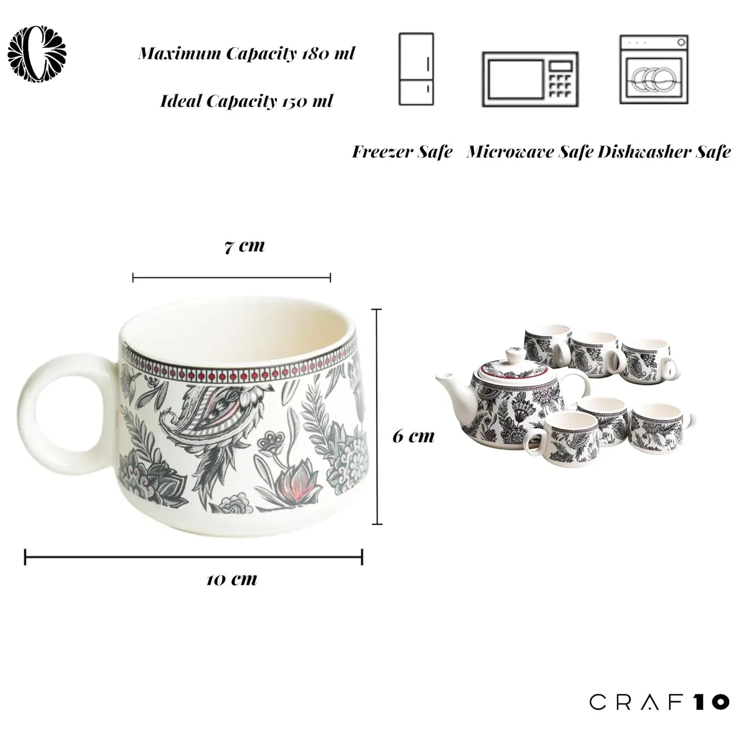 Handcrafted Ceramic Stylo Black Teapot Cup Set - Craft Farm