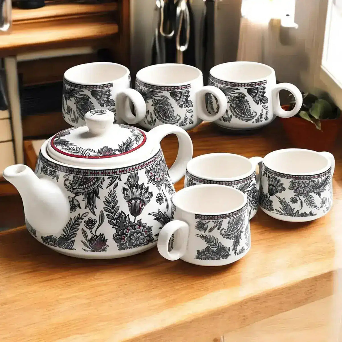 Handcrafted Ceramic Stylo Black Teapot Cup Set