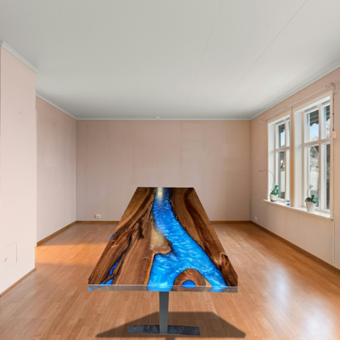 Resin River Table with Teakwood 5x2.5 Ft- Blue