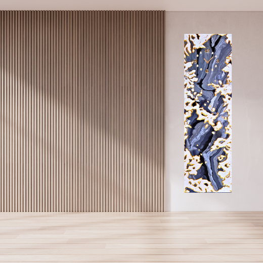 Grey Scape Resin Wall Art With Gold Clock Dial- 4.5x1.5 Ft