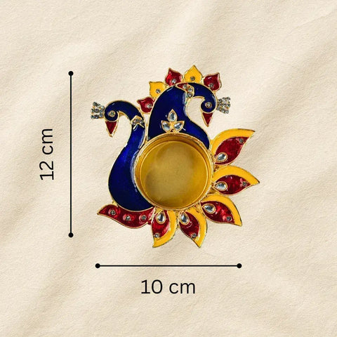 Decorative oil lamp with measurements on a beige background